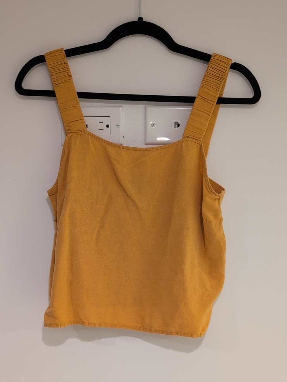 Linen Blend Mustard Yellow Square Neck Tank Top